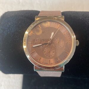 Accutime rose face beige leather band glow in the dark Japanese movement women’s